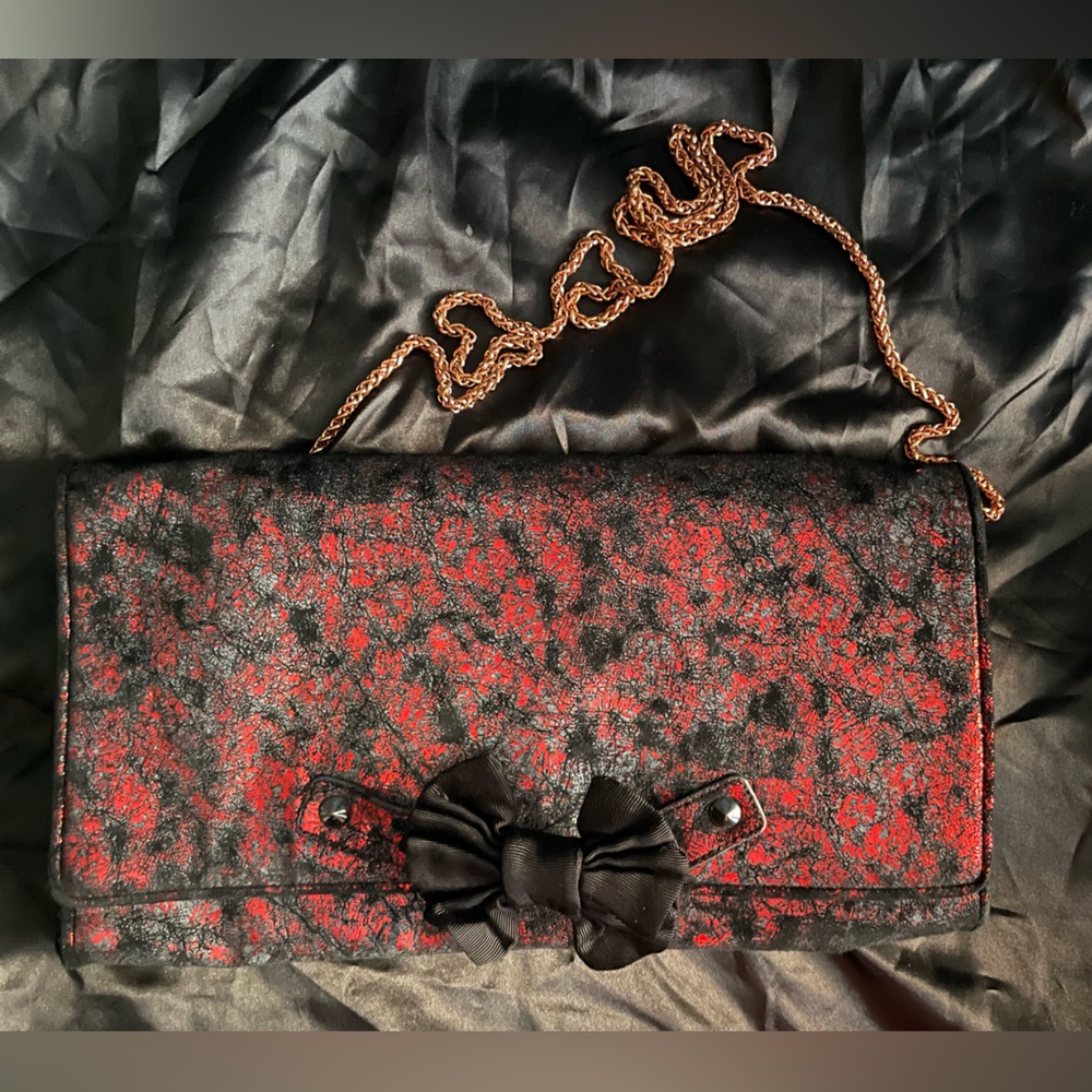 Betsey Johnson Red and Black Clutch with Bow